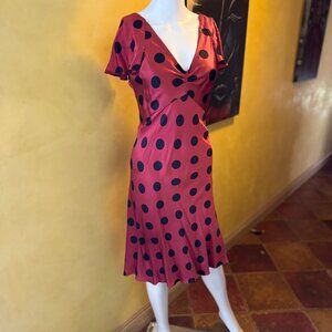Vintage Betsey Johnson Red Satin Polka Dot Dress – 100% Silk – Size 6 – NWOT